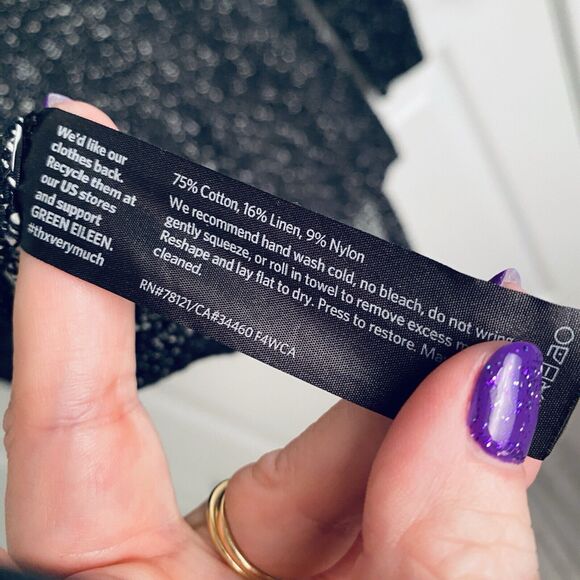 Eileen Fisher Open Knit Sweater Women XS Tunic Asymmetric Hem Black White Tweed - Picture 7 of 9